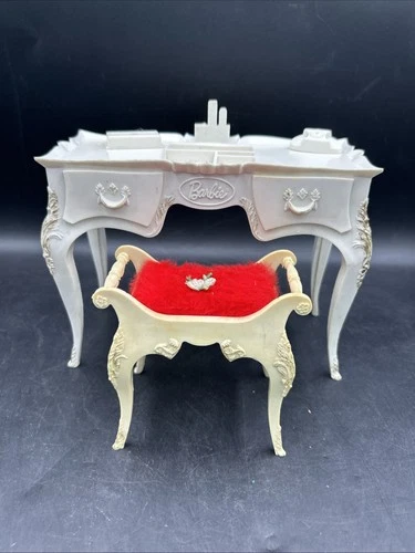 Vintage Barbie Vanity Desk W/ Bench White French Style Dollhouse Furniture. ML