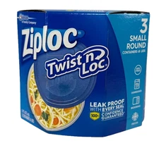 Ziploc Twist 'N Loc Containers Small Round 3 Pack Containers With Lid 16 Oz New