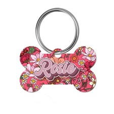 Flowers Personalized Pet ID Dog Tag Name Plate Unique Design Cute Floral Pretty