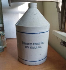 THADDEUS DAVIDS CO NEW YORK ONE GALLON 1890s BLUE BAND STONEWARE INK BOTTLE RARE