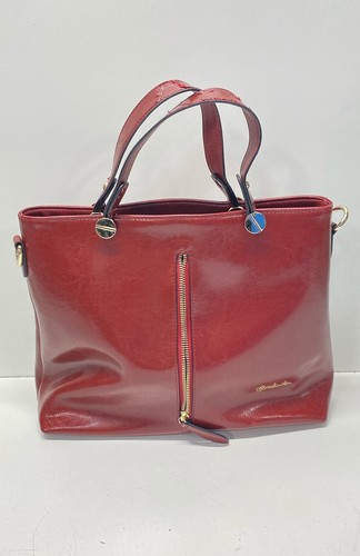 Bostanten Women's Red Faux Leather Tote Bag Shoulder Handbag