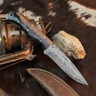 8.7" Hunting EDC Damascus Knife Handmade Full Tang Resin Handle Leather Sheath — photo 6