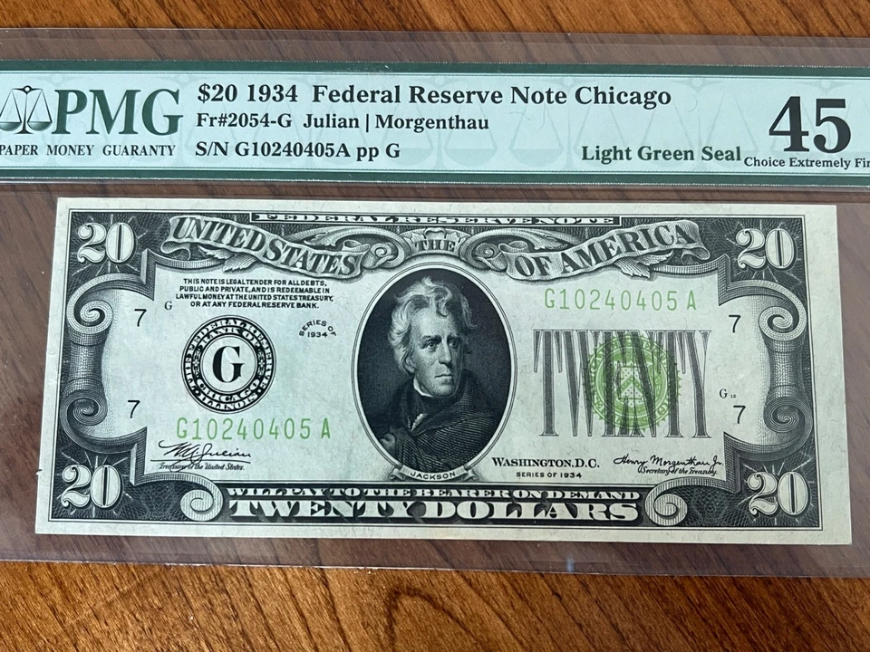 1934  $20  Federal Reserve Note Chicago FR2054-G PMG 45 - Image 2 of 4