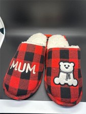 Mum, Momma Bear Women's Buffalo Check Plaid Slippers Med/Large NWT