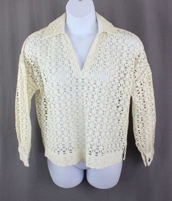 Alix of Bohemia Women's Cream 100% Cotton Dylan Clover Eyelet Long Sleeve Top L