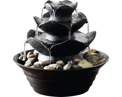 Design Zimmerbrunnen mit 4 Schalen 22,2x22,2x20,6 cm Kunststein schwarz inkl. Sc