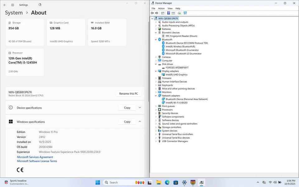 Leitor FP retroiluminado Xiaomi RedmiBook 16 2024 16" FHD+ I5-12450H 1TB 16GB W11P - Imagem 3 de 4
