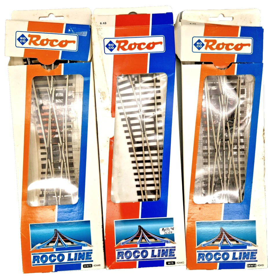 Roco Line Weichen DKW + EKW 42451 42448 + 1x 42440 Weiche letztere defekt OVP!