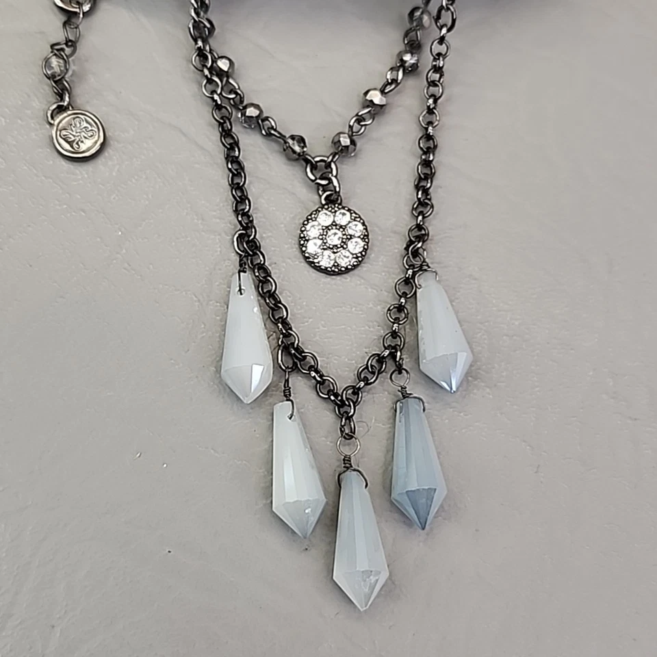 Collar Vera Wang Cadena en Capas Punta Vidrio Azul Esmerilado Cuelga Gunmetal 16" Foto 2 de 4