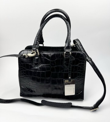 Picard Croc Embossed Black Leather satchel Crossbody