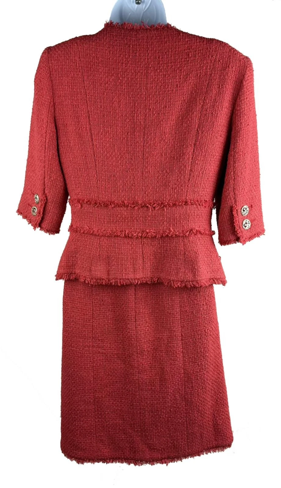 Tuta donna Chanel rossa tessuto cesto due pezzi giacca e gonna taglia 38 40