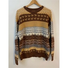 Vintage Geometric Crewneck Sweater Knit Grandpa Style Mens XL