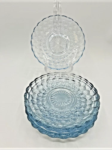 Vintage Depression Anchor Hocking Blue Bubble Glass Plate Set 6 Saucer 5-5/8"