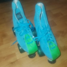 Sure-Grip Boardwalk Roller Skates Size 6 Teal Suede 65mm Wheels Quad Skates