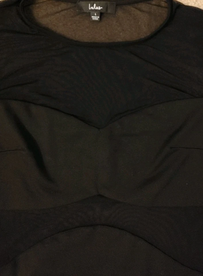 Lulus Bodysuit Thong Long Sleeve Black Mesh Panel Cutouts Snap Bottom Size Large - Image 4 of 4