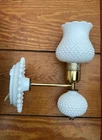 Vintage MCM Milk Glass Hobnail Wall Sconce Lamp Light & Chimney