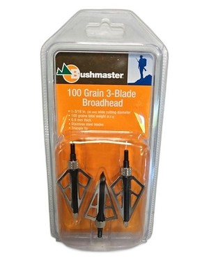 NEW 100 Grain Fixed  3 Blade Bushmaster Hunting Broadhead 1-3/16'' Cut 3BLD-100-B