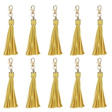10pcs Leather Tassels, 6" Keychain Tassel with Lobster Swivel Light Yellow