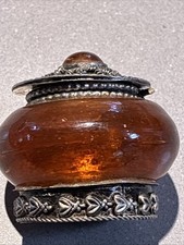 Vintage Round Glass Stone Trinket Pill Box Or...