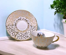 Vintage Bavaria Porcelain Tea Cup & Saucer Set w/Gold Rim-Made in Germany