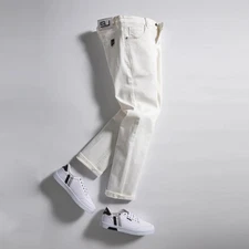 2023 Men White Jeans Fashion Casual Classic Style Regular Straight  Fit Soft Tro
