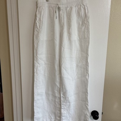 Athleta MT TALL Retreat Linen High Rise Wide Leg Pant Lily White Summer EUC