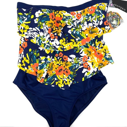 Costume da bagno Jantzen nuovo con etichetta pezzo unico impressionista blu floreale taglia 12 - Foto 4 di 9