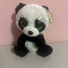 Ty Beanie Boos BAMBOO Panda Green Eyes 6" 2010 Tag Plush Stuffed Animal Toy