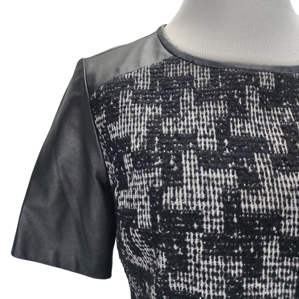 Top de tweed de cuero clásico Entier talla M geométrico de negocios informal Foto 2 de 4