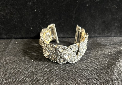 Vintage Lots Of Bling Stretch Watch Band Silver Tone W/ Clear Rhinestones - Picture 5 of 10