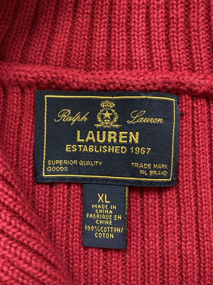 Polo Ralph Lauren Tejido Chal Cuello Suéter Mujer XL Rojo Algodón Foto 4 de 4