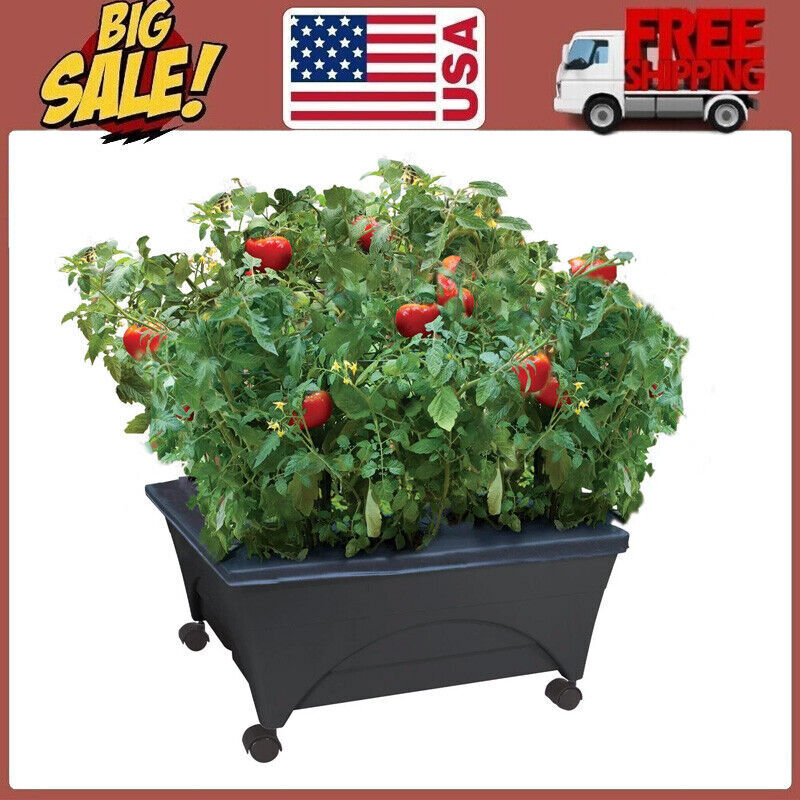 Raised Bed Grow Box W/ Casters Self Watering Improved Aeration Gardening Plastic