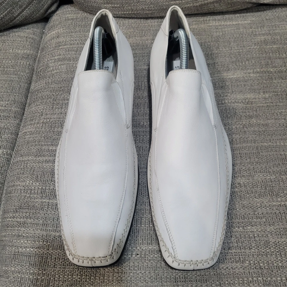 Zapatos sin cordones Steve Madden Cabano para hombre cosidos de cuero blancos talla 9,5 Foto 2 de 4