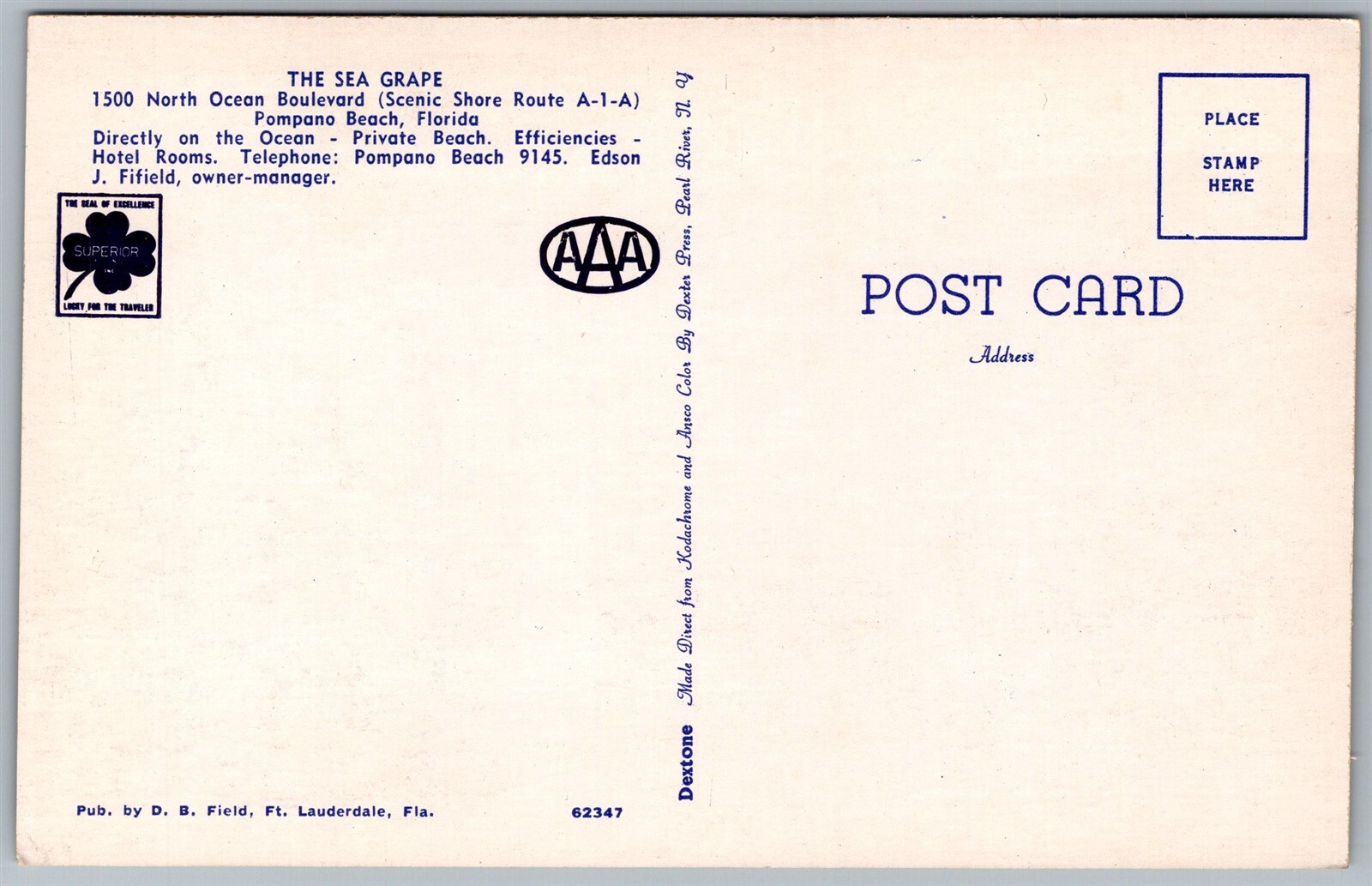 Vtg Pompano Beach Florida FL The Sea Grape Motel 1950s Old Chrome