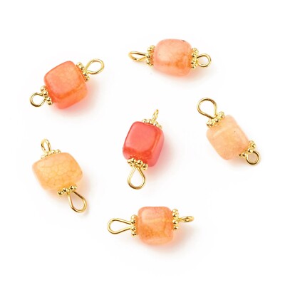 100Pcs Cube Dark Orange Natural Agate Connector Charms Craft 17~18x7~7.5x6.5~7mm