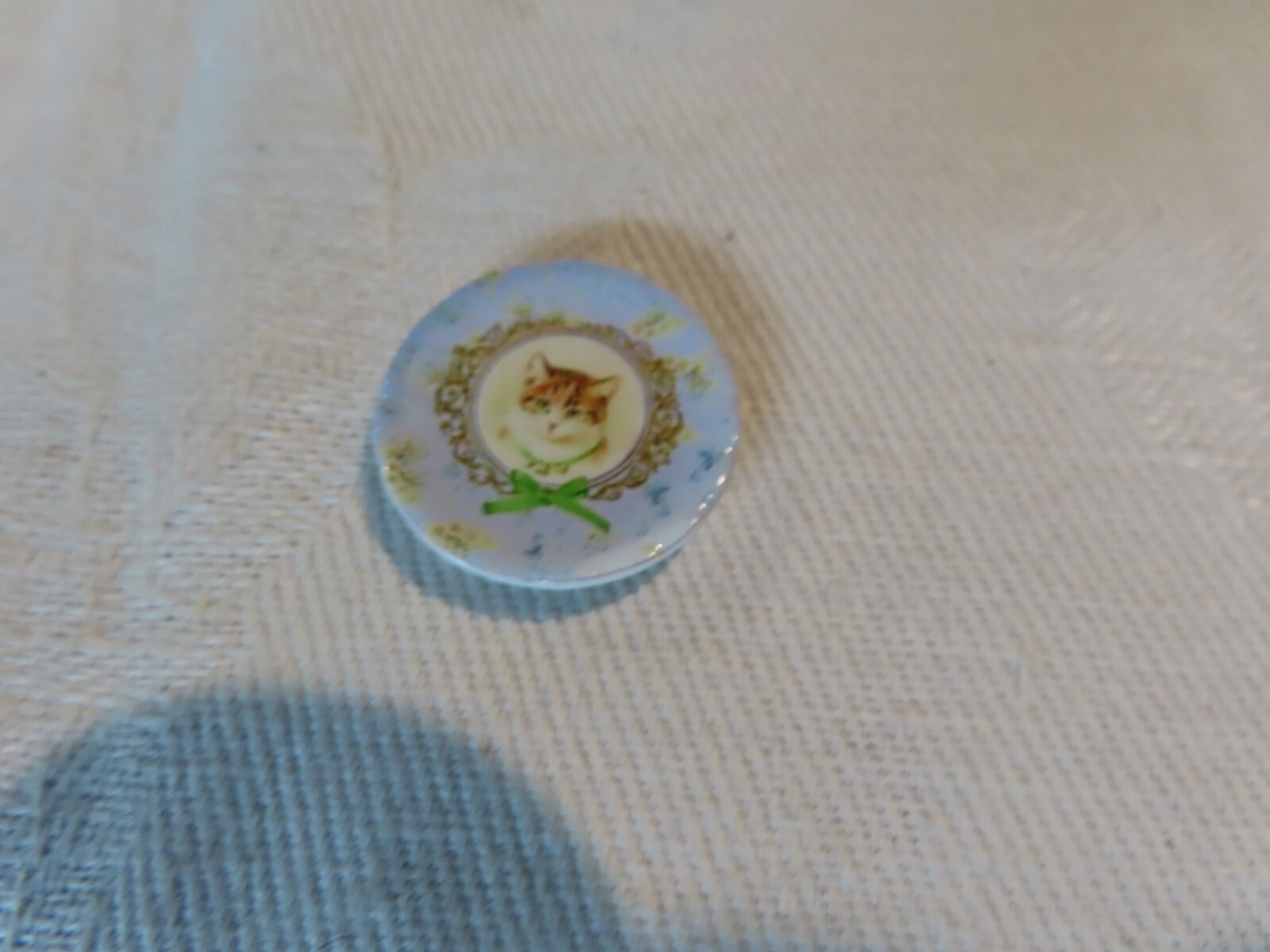 Miniature dollhouse porcelain transferware Victorian Cat Plate, 1:12 scale