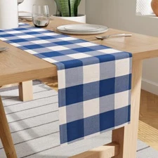 Encasa Cotton Dining Table Runner | Blue & White Buffalo Plaid Checks | Size ...