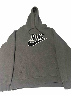 Vintage Nike Big Swoosh Logo Embroidered Hoodie Gray Black