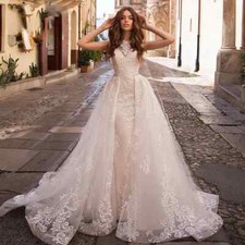 Luxury Detachable 2 In 1 Mermaid Wedding Dresses Lace Applique Bridal Gown Train