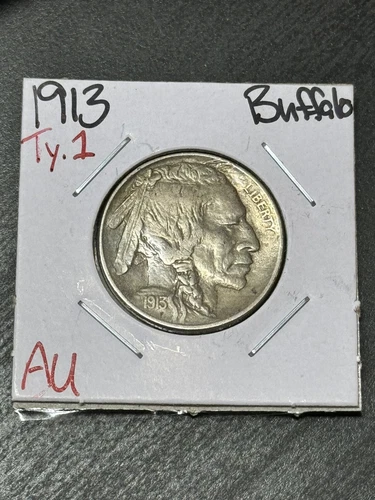 1913 P Buffalo Nickel Type 1 Stunning AU+ About Uncirculated Coin (Raw12929)