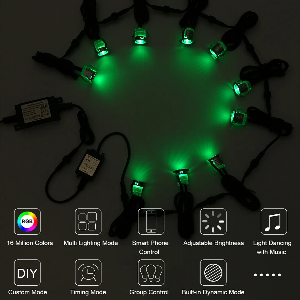 Smart Wifi Bluetooth RGB/RGBW LED Deck Patio Stair Step Plinth up Lights 45mm AU - Image 2 of 4