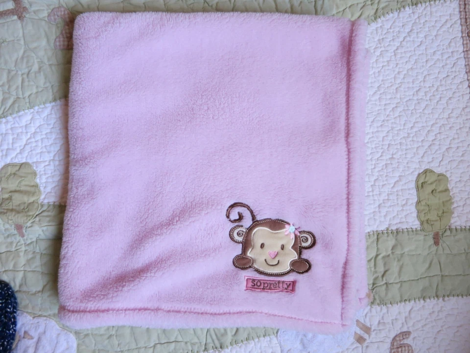 Manta Cutie Pie So Pretty Monkey Rosa Poliéster Felpa Vellón Bebé Niña Usada en Excelente Condición Foto 2 de 3