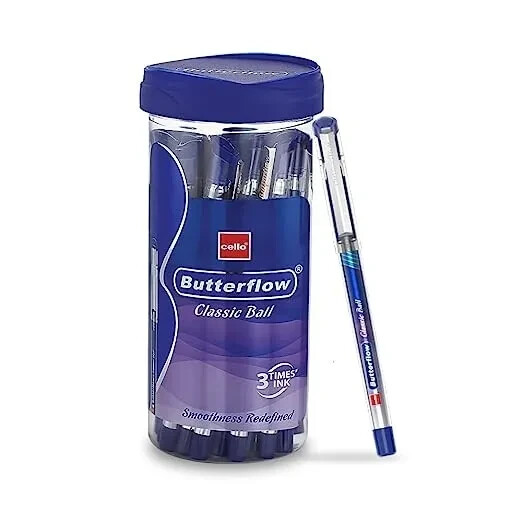 Cello Butterflow Classic Blue Ball Pen, Jar of 20 Units, Ball Pens