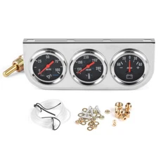 2" 52mm Chrome 3in1 Car Triple Gauges Oil Pressure Fahrenheit Water Temp Ammeter