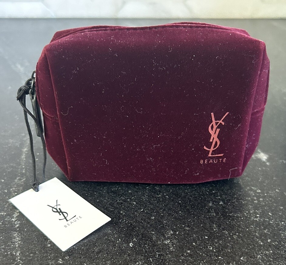 Borsa da viaggio Yves Saint Laurent YSL Beaute bordeaux velluto trucco cosmetico