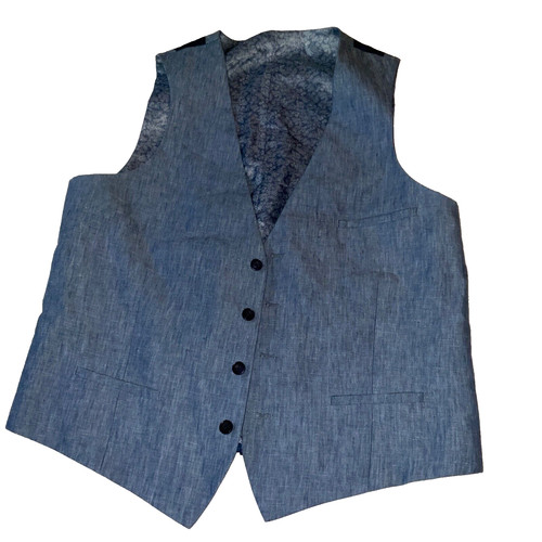 Mens VEST mens size L large costume Victorian Edwardian denim blue linen