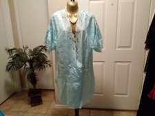Womans Vintage Robe Kimono VICTORIAS SECRET Satin Jacquard Floral Turquoise SZ L