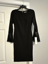 Calvin Klein NWT Chiffon Sheer Bell Sleeve Straight Classic Sheath Dress Size 2
