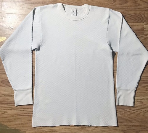 Vintage 80s Indera Thermal Shirt Mens Medium Blank White Waffle Knit Crewneck - Picture 9 of 11