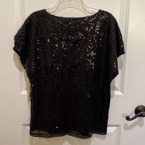 Michael Michael Kors Bluse Schwarz Allover Pailletten Kurzarm Gr. Medium Neu - Bild 2 von 9